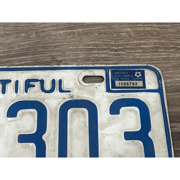 Vintage 1974 British Columbia License Plate Tag PVF-303 Blue w/ White CANADA - Picture 4 of 6